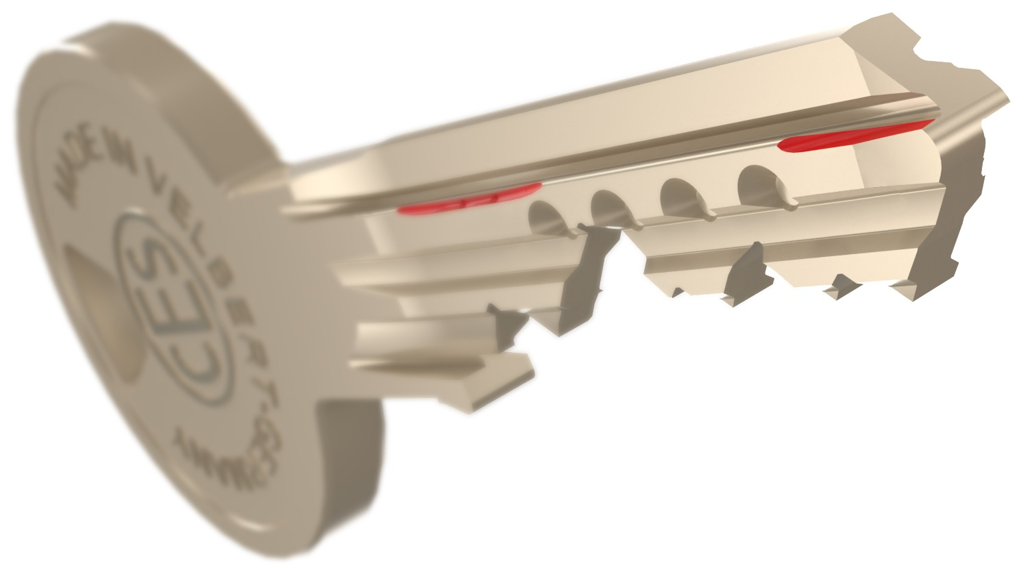 Close-up of a security key with profile grooves