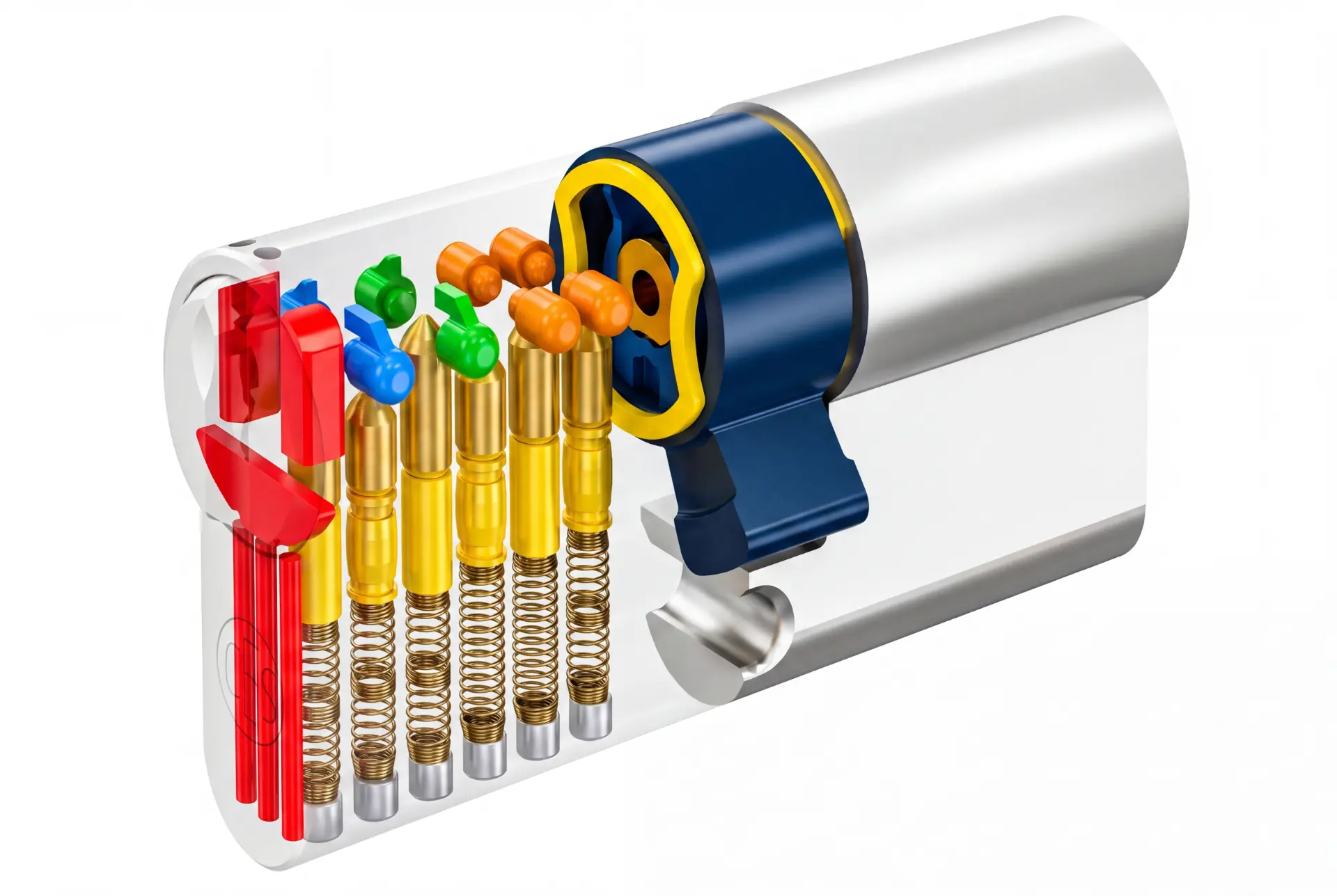 Locking cylinder cross-section with coloured pins